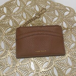 Anne Klein Tan Leather Card Holder with Gold Chain